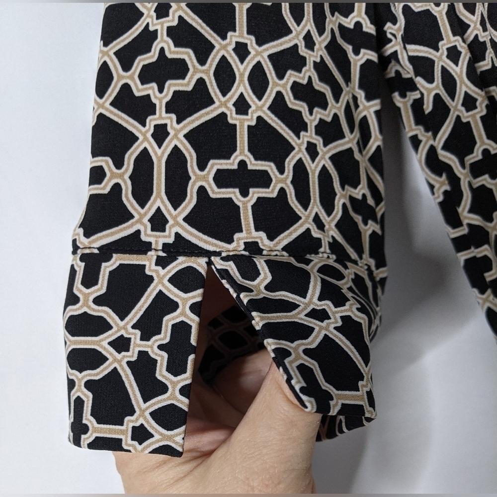 Laundry by Shelli Segal Womens Dress Sz 6 Black Geometric Print Belted Button-Up - Picture 5 of 8